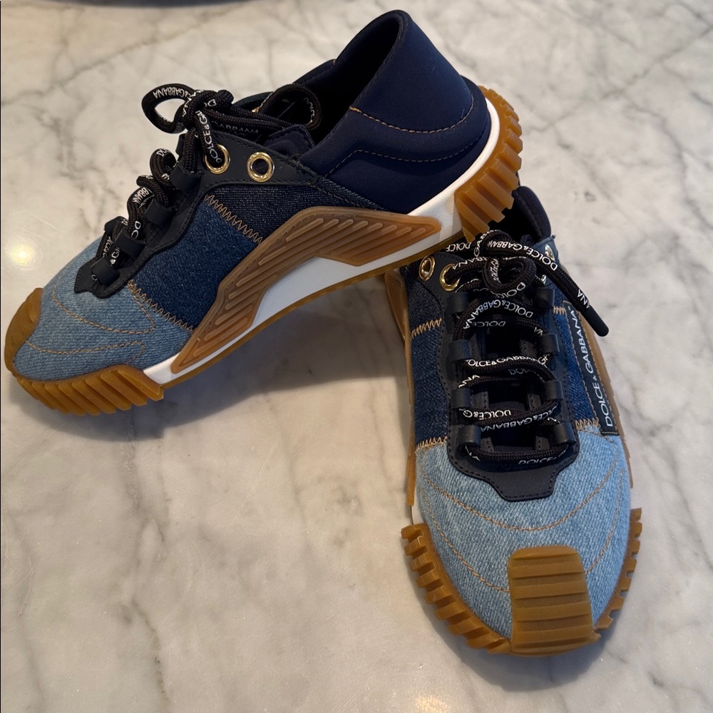 Dolce & Gabbana Denim and Tan Sneakers - Picture 4 of 5